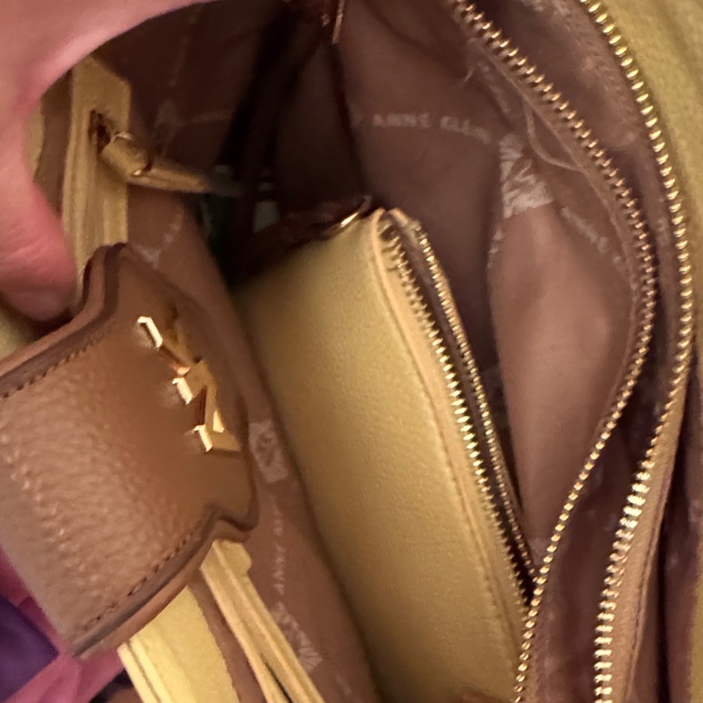 Yellow & Brown Tote Bag - Women's purse Anne Klein — with wallet - Picture 4 of 5